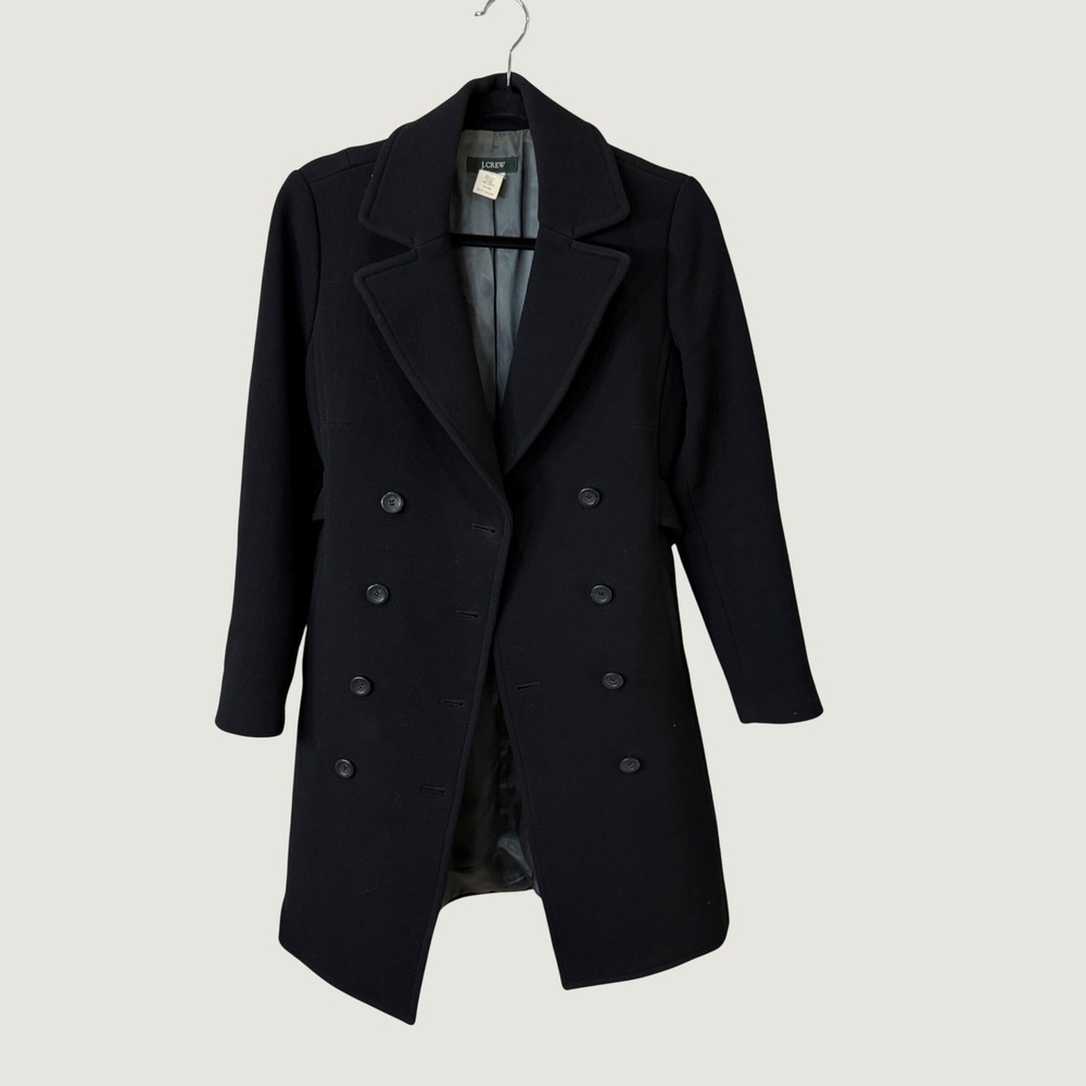J.Crew Wool Blend Double Breasted Coat Black Size 2 Preppy Dark Academia Fall